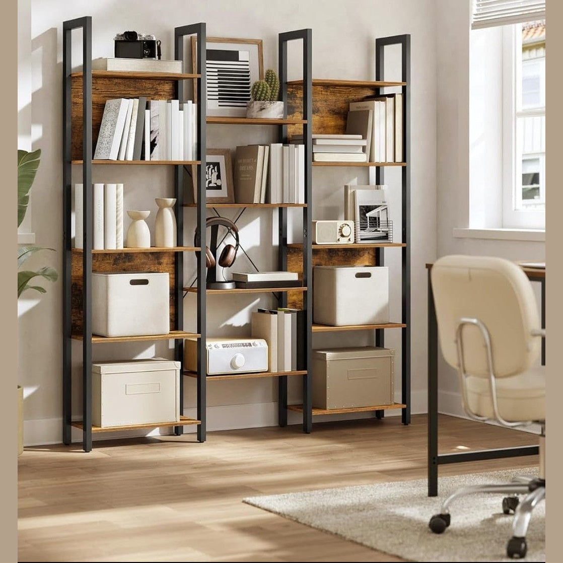 Vintage Wood Open Cupboard with 14 Shelves - VintWood Furniture