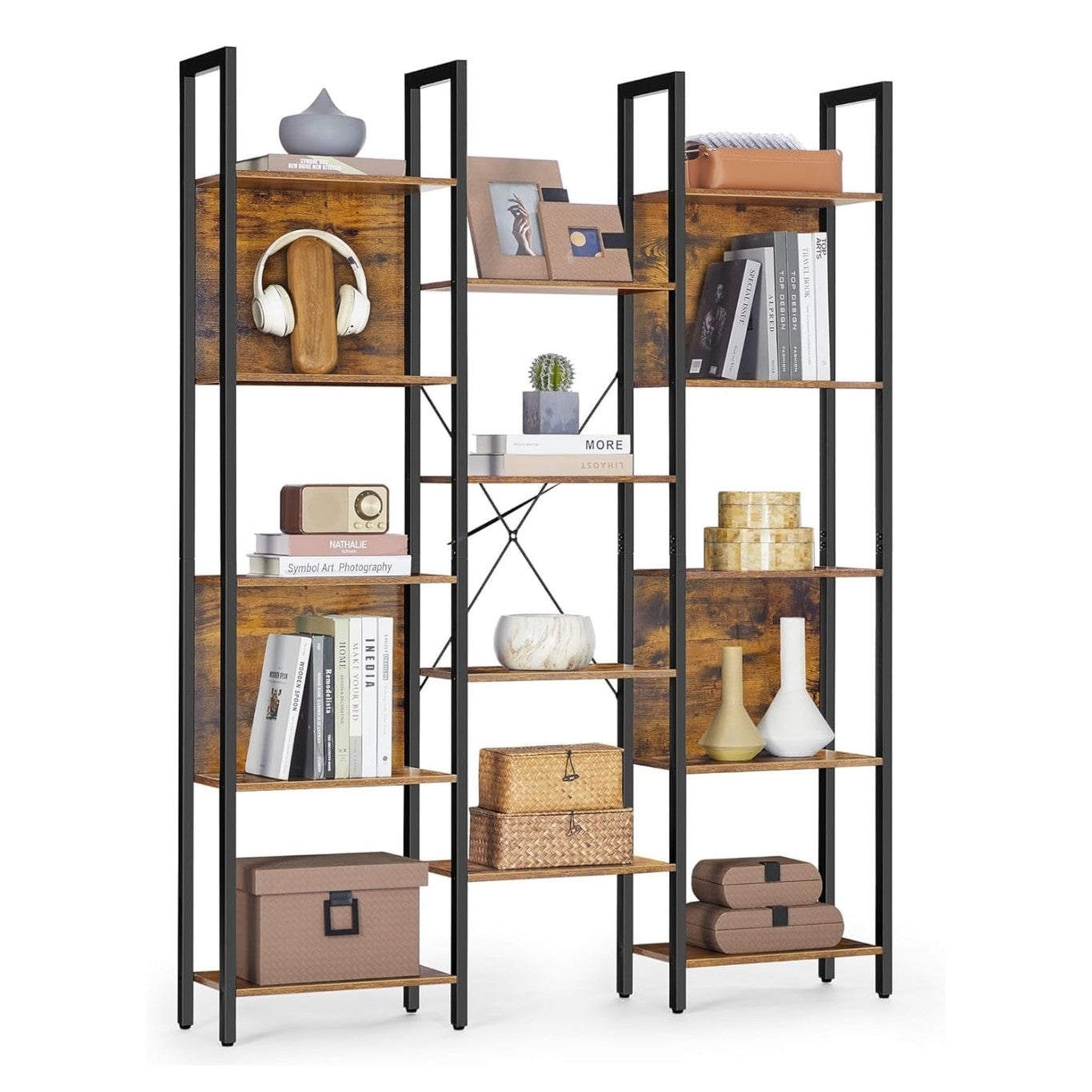 Vintage Wood Open Cupboard with 14 Shelves - VintWood Furniture